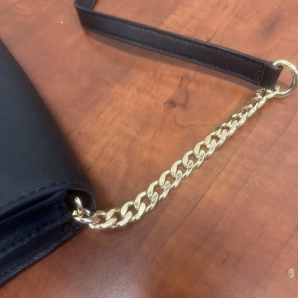 Michael Kors Daniela Crossbody Handbag Black Flap Saffiano Leather Chain INITIAL